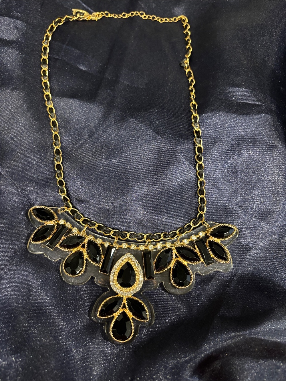 Gold-Tone Necklace with Black Gem Accents